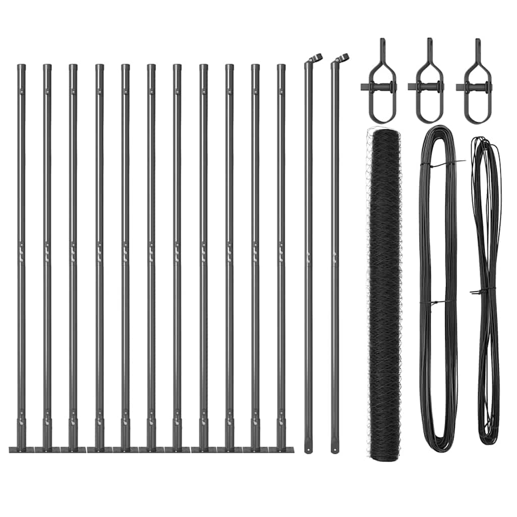 vidaXL Zaunpfosten Grau 25 x 1,4 m (36 mm Maschen) Stahl und PVC