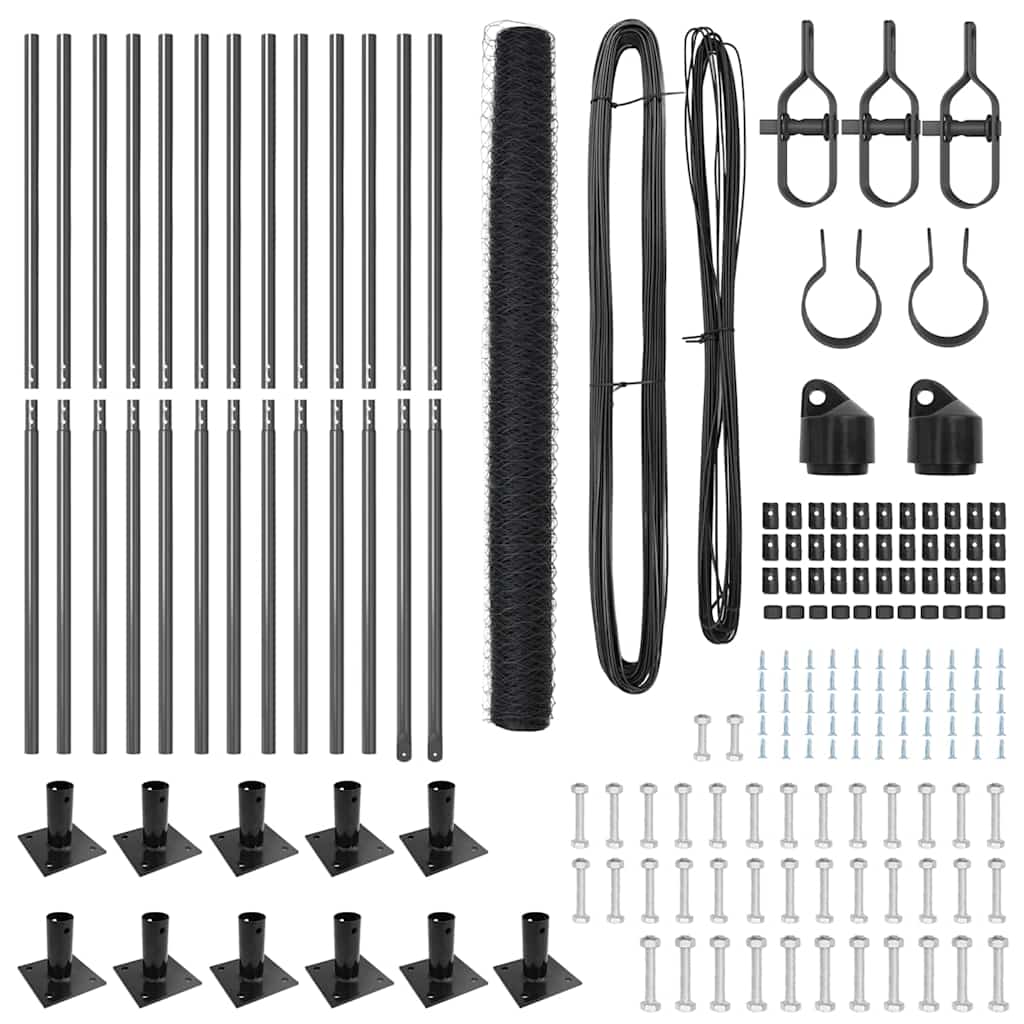 Zaunpfosten Grau 25 x 1,5 m (36 mm Maschen) Stahl