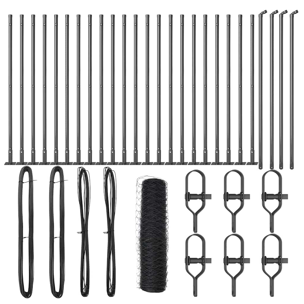 Zaunpfosten Grau 50 x 0,5 m (36 mm Netz) Stahl und PVC