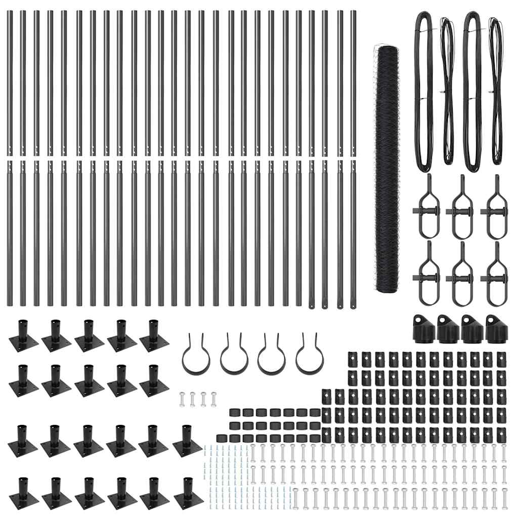 Zaunpfosten Grau 50 x 1,4 m (36 mm Netz) Stahl und PVC