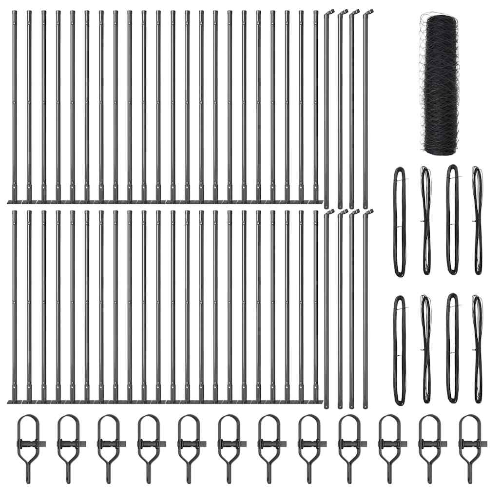 Zaunpfosten Grau 100 x 0,4 m (50 mm Netz) Stahl und PVC