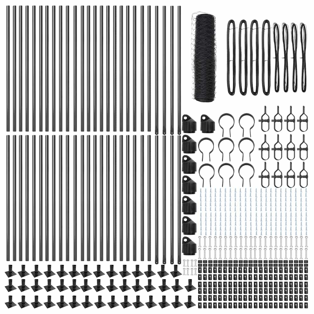 vidaXL Poteau de clôture gris 100 x 1 m (mailles de 50 mm) Acier et PVC