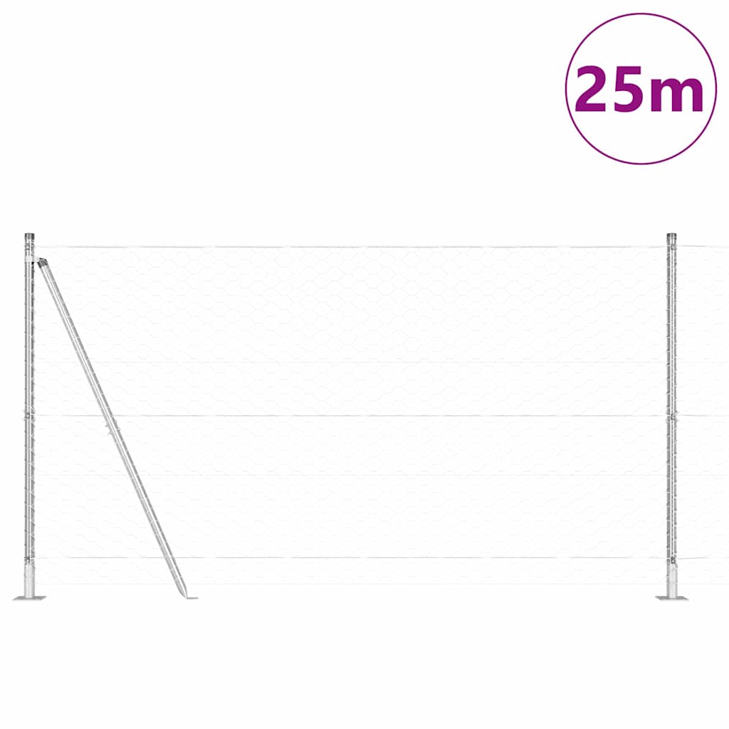 Zaunpfosten Silber 25 x 1,2 m (50 mm Maschen) Stahl