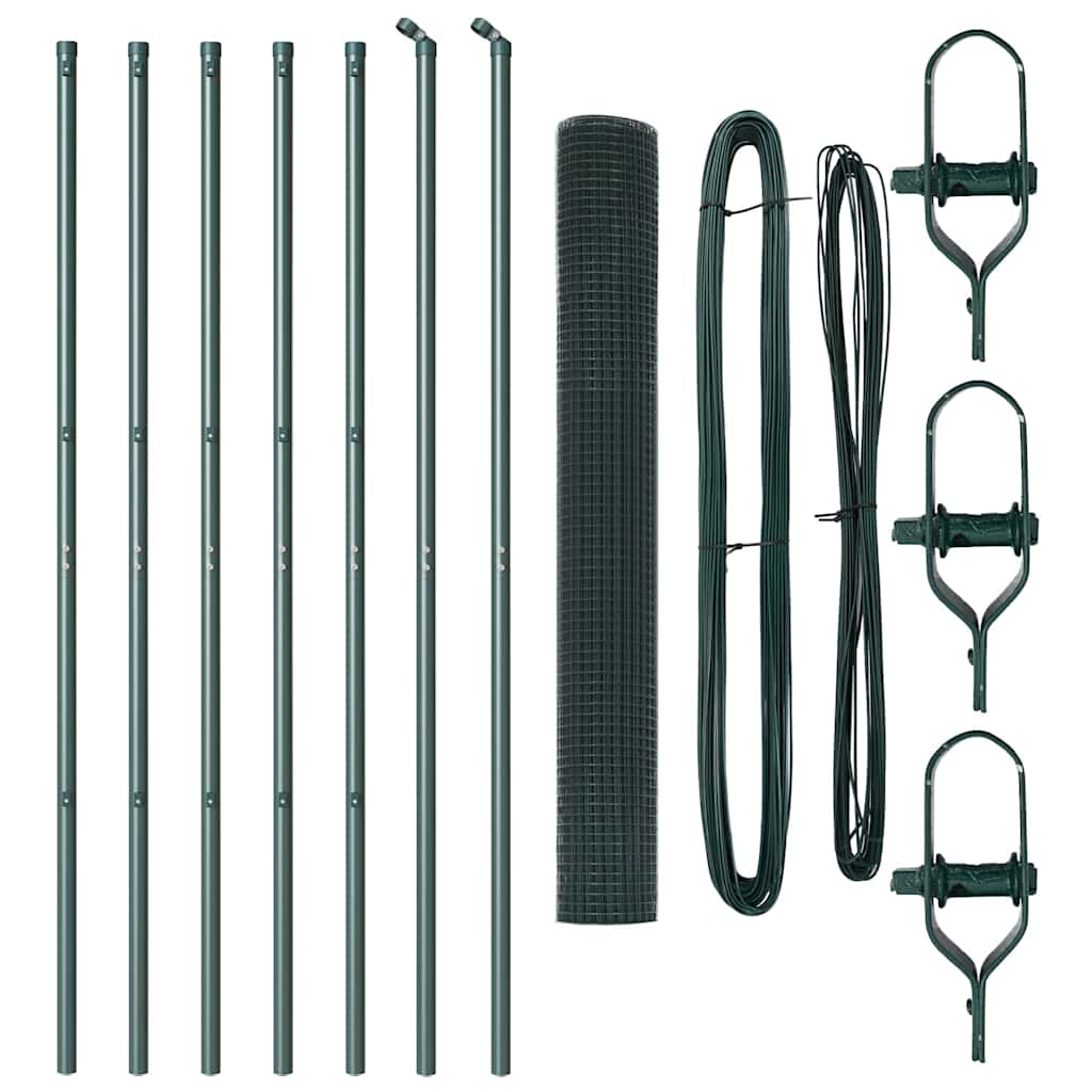 Zaunpfosten Grün 10 x 1,4 m (12 x 12 mm Maschen) Stahl und PVC