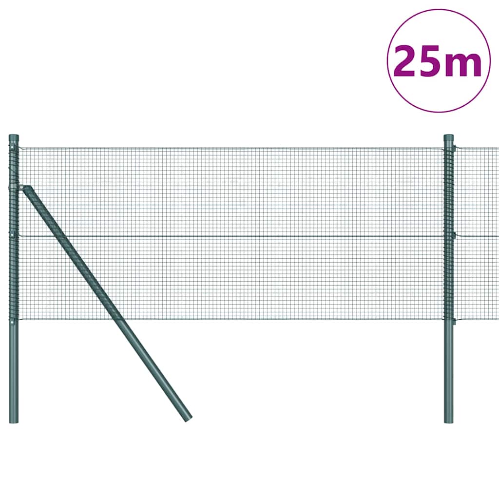 vidaXL Zaunpfosten Grün 25 x 0,6 m (12 x 12 mm Maschen) Stahl und PVC