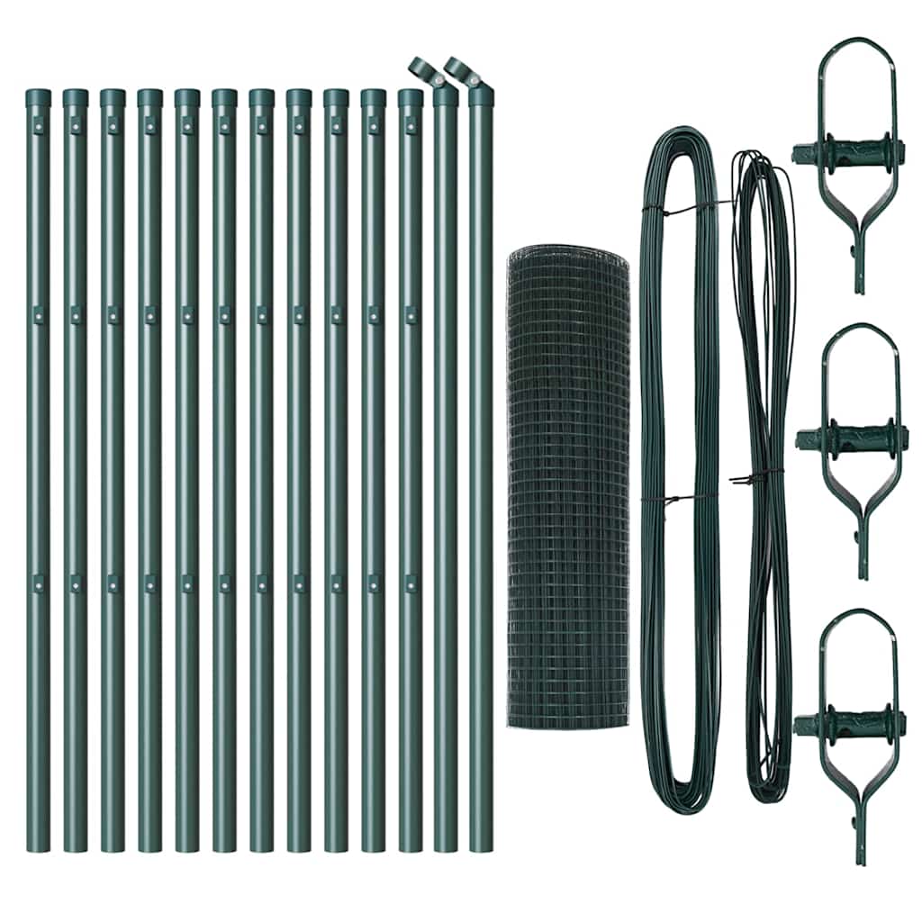 vidaXL Zaunpfosten Grün 25 x 0,6 m (25 x 25 mm Netz) Stahl und PVC