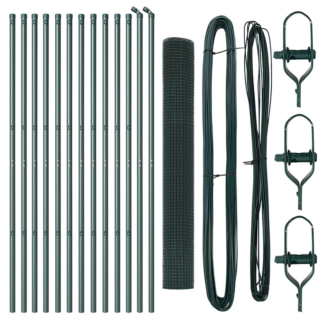vidaXL Zaunpfosten Grün 25 x 1,2 m (12 x 12 mm Masche) Stahl und PVC