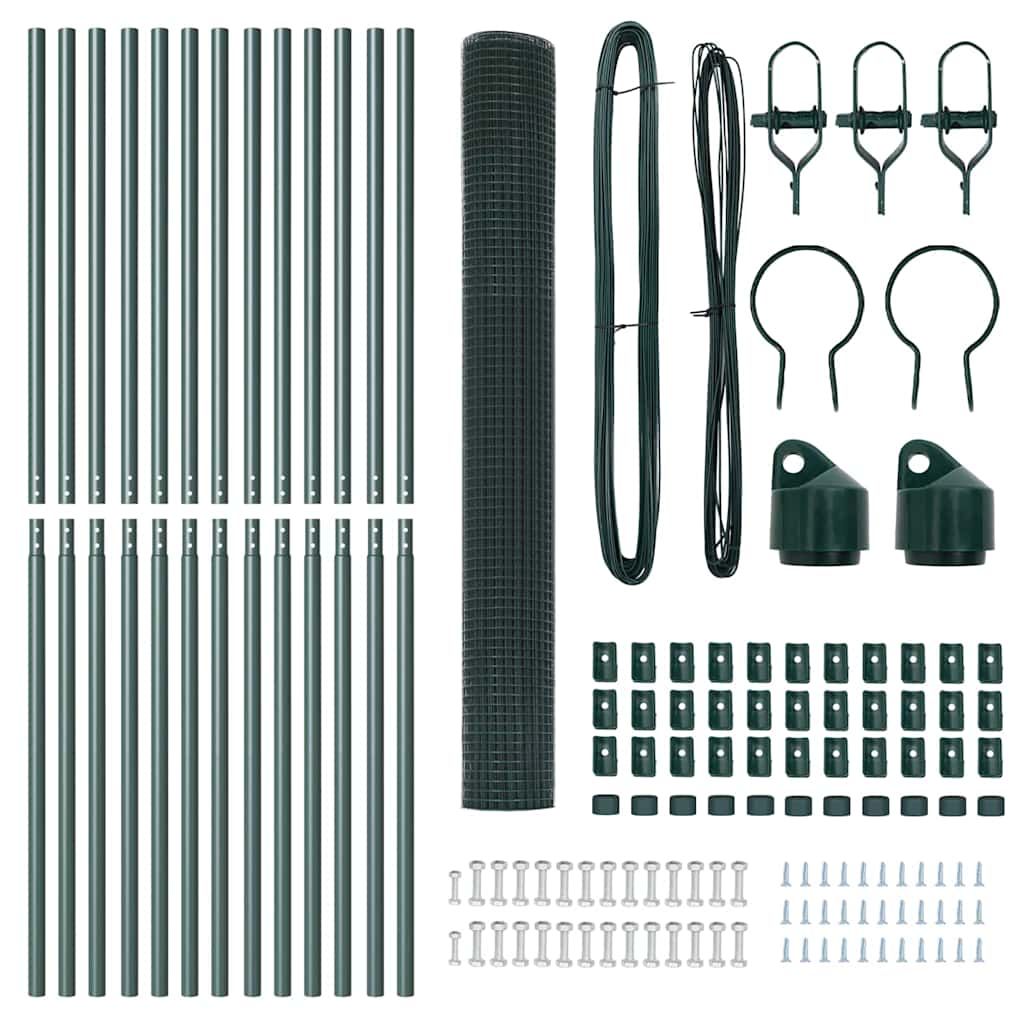 vidaXL Zaunpfosten Grün 25 x 1,6 m (25 x 25 mm Gitter) Stahl und PVC
