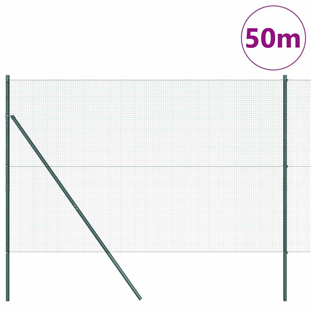 vidaXL Zaunpfosten Grün 50 x 1,5 m (16 x 16 mm Maschen) Stahl und PVC