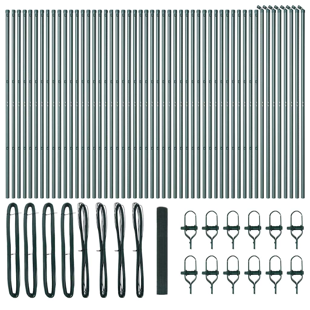 vidaXL Poteau de clôture vert 100 x 1 m (mailles 16 x 16 mm) Acier et PVC