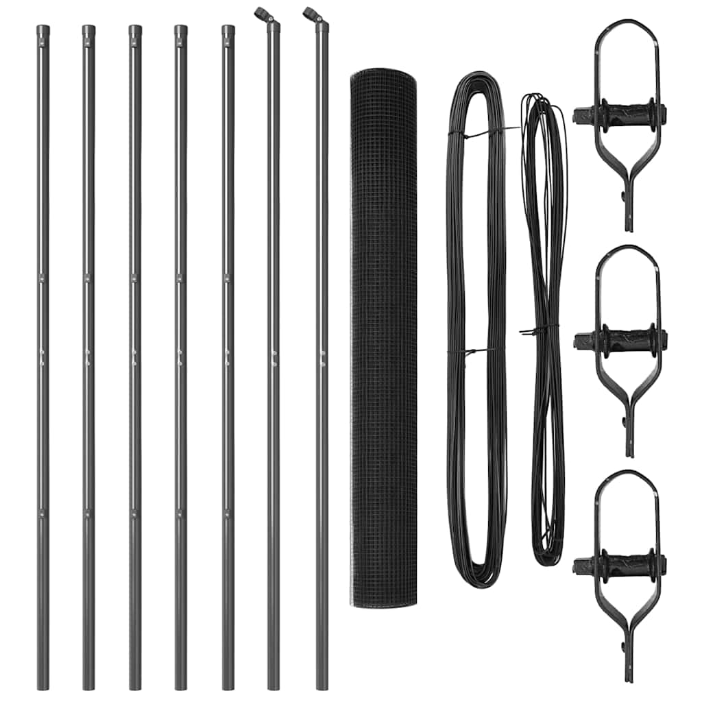 Zaunpfosten Grau 10 x 1,2 m (25 x 25 mm Maschen) Stahl und PVC