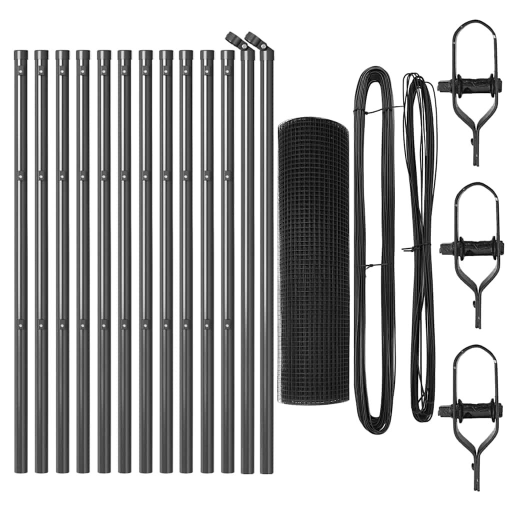 vidaXL Poteau de clôture gris 25 x 0,8 m (maille 19 x 19 mm) acier et PVC