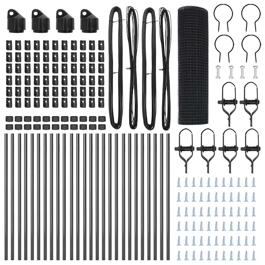 Zaunpfosten Grau 50 x 0,8 m (16 x 16 mm Maschen) Stahl und PVC