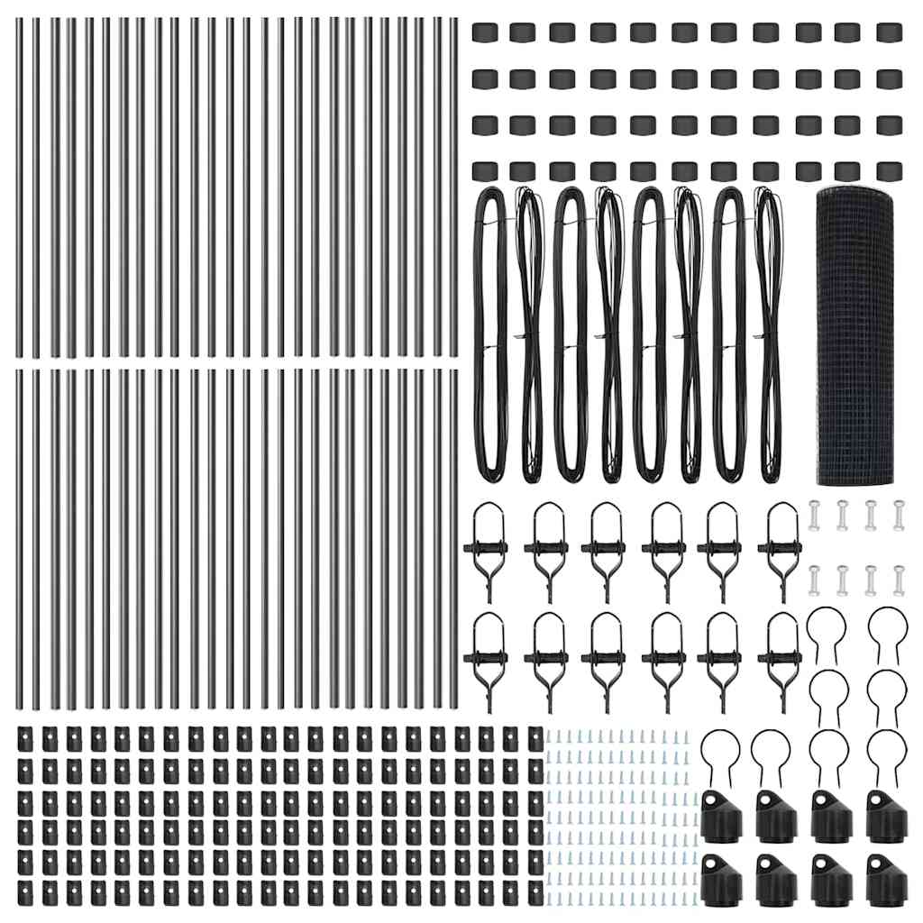 vidaXL Zaunpfosten Grau 100 x 0,4 m (25 x 25 mm Netz) Stahl und PVC