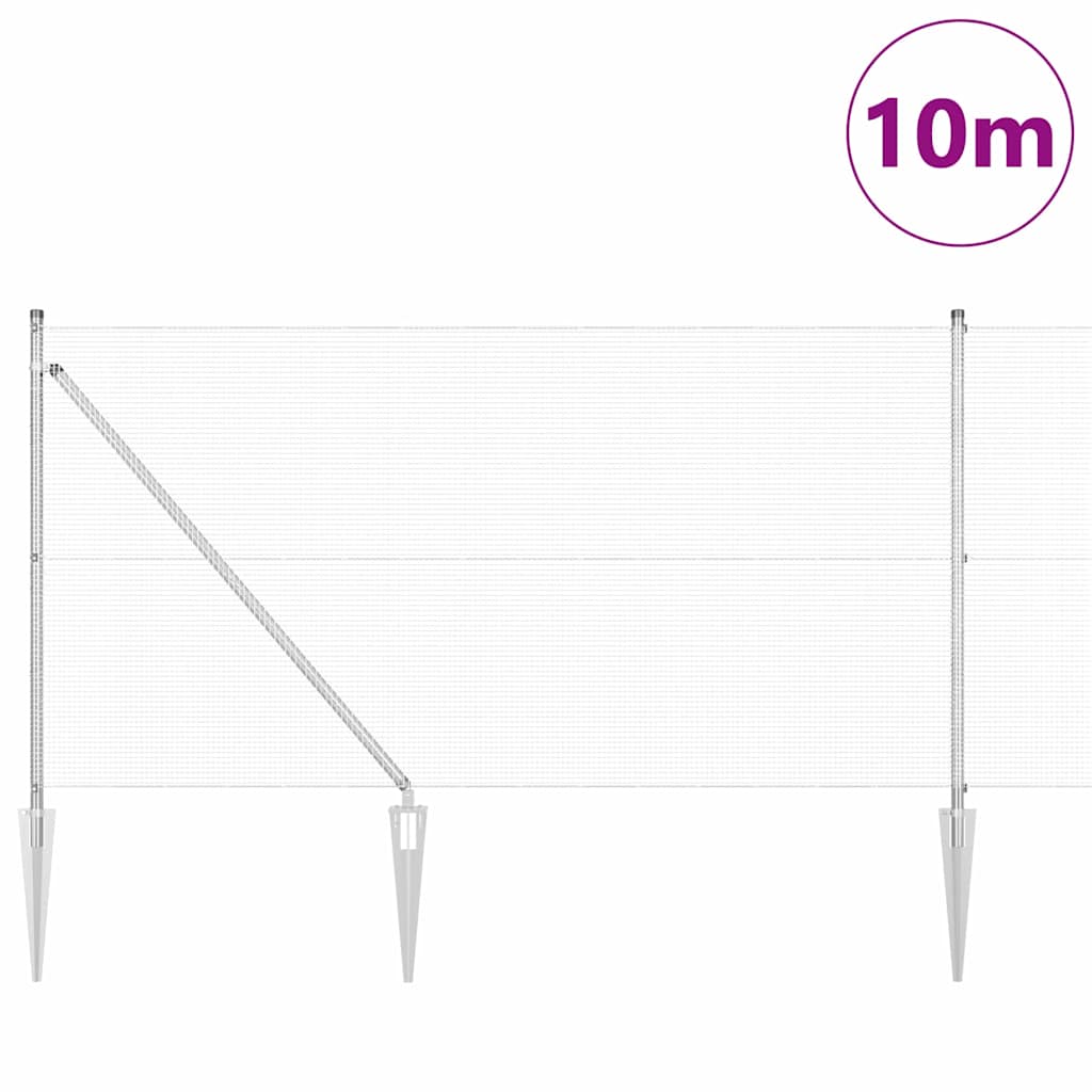 vidaXL Zaunpfosten Silber 10 x 1 m (12 x 12 mm Maschen ) Stahl