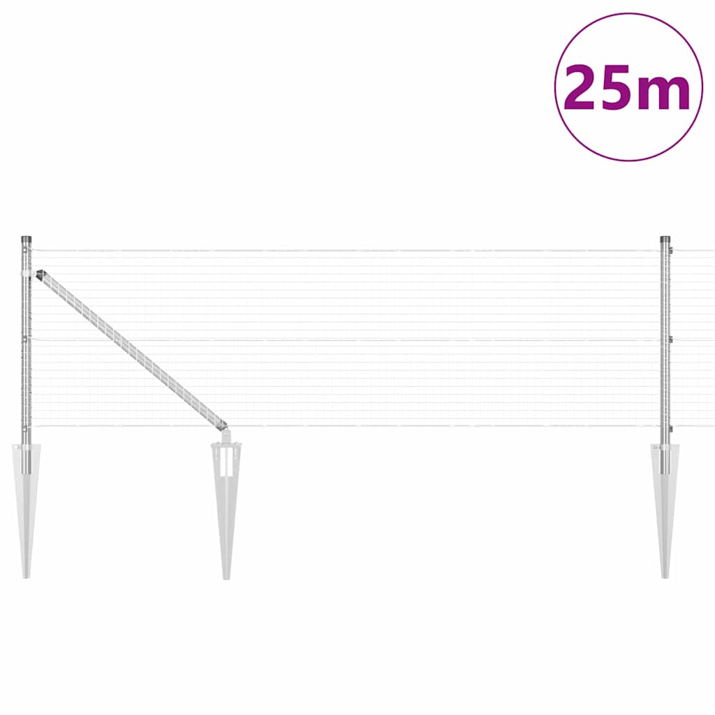 vidaXL Poteau de clôture argenté 25 x 0,5 m (mailles de 25 x 25 mm) Acier