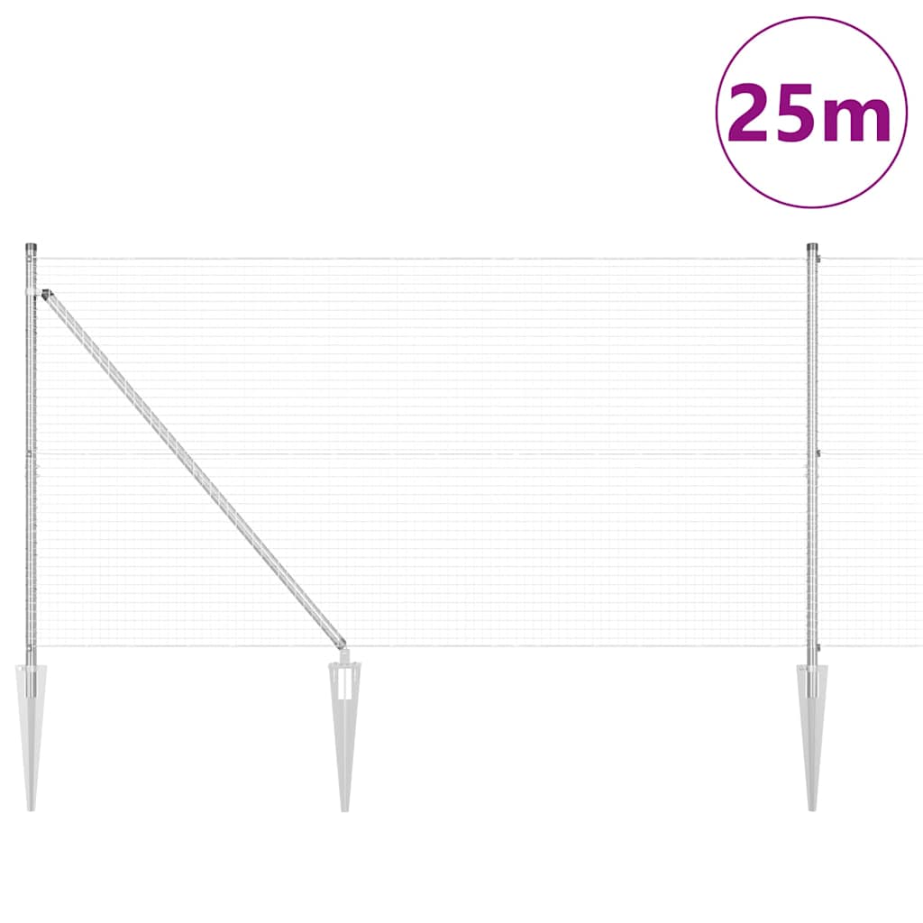 vidaXL Zaunpfosten Silber 25 x 1,4 m (25 x 25 mm Maschen) Stahl