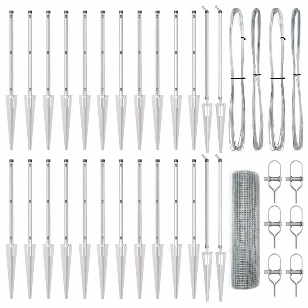 vidaXL Poteau de clôture argenté 50 x 1 m (mailles de 19 x 19 mm) Acier