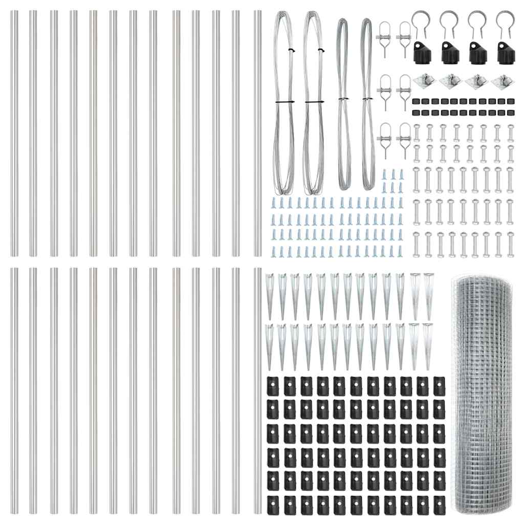 vidaXL Poteau de clôture argenté 50 x 1 m (mailles de 19 x 19 mm) Acier