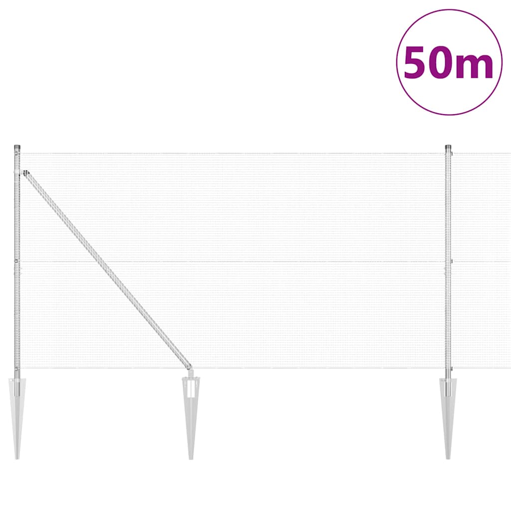 vidaXL Zaunpfosten Silber 50 x 1,4 m (12 x 12 mm Netz) Stahl