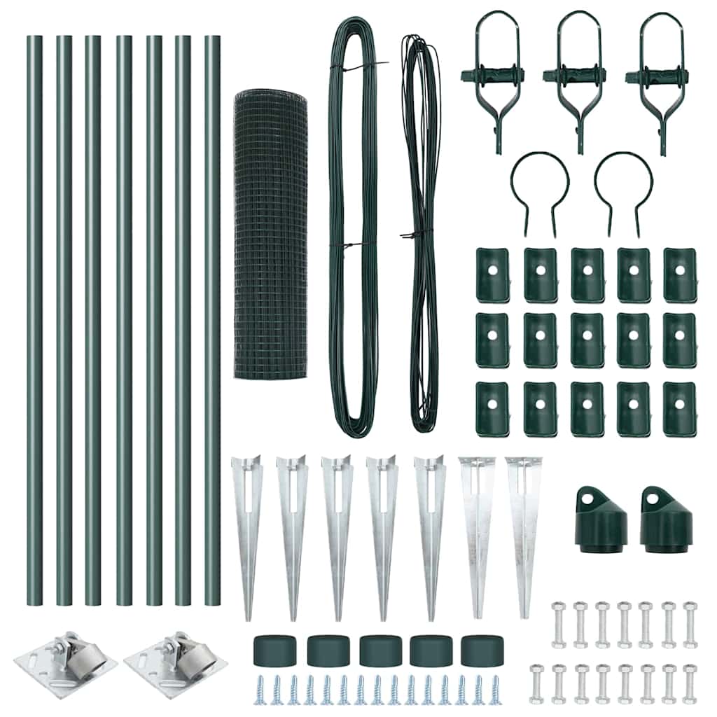 vidaXL Zaunpfosten Grün 10 x 0,4 m (19 x 19 mm Netz) Stahl und PVC