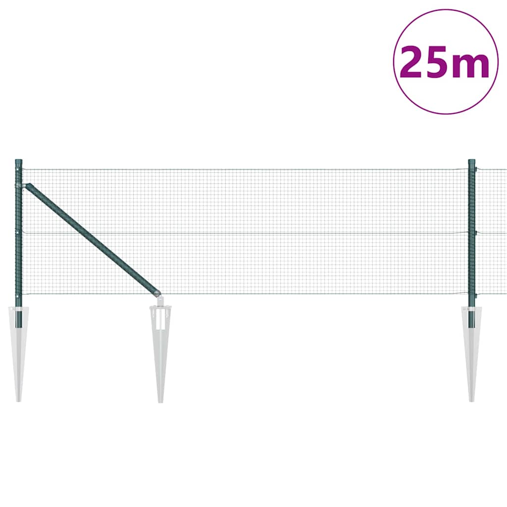 vidaXL Zaunpfosten Grün 25 x 0,5 m (16 x 16 mm Netz) Stahl