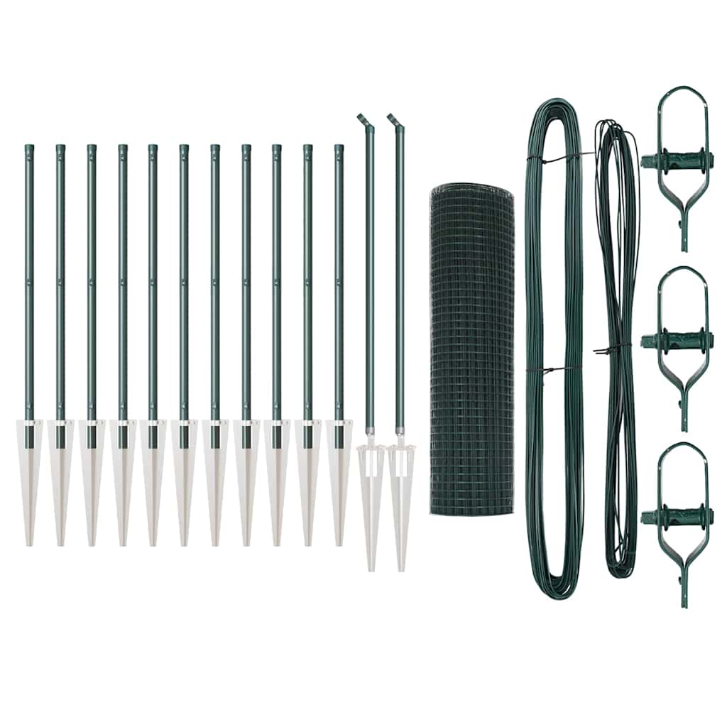 Zaunpfosten Grün 25 x 0,6 m (12 x 12 mm Maschen) Stahl und PVC