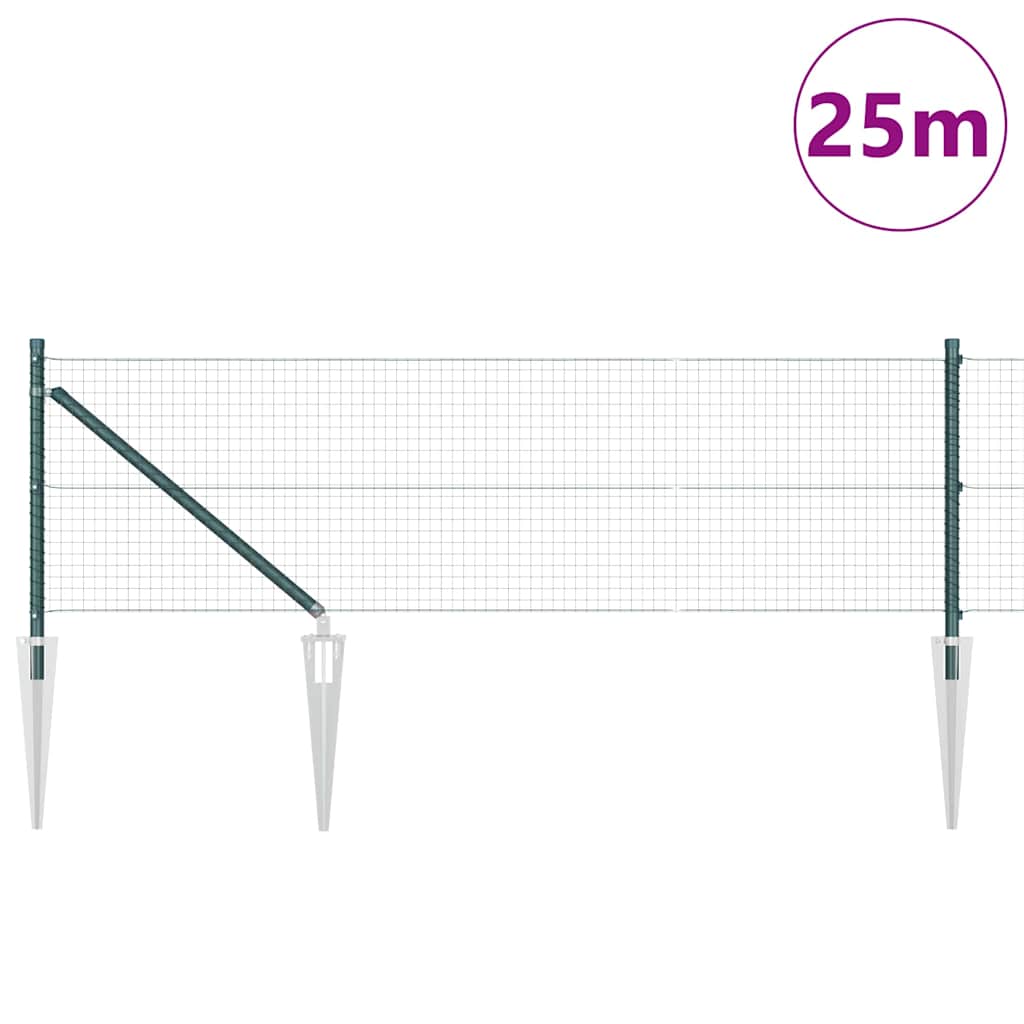 vidaXL Zaunpfosten Grün 25 x 0,8 m (25 x 25 mm Mesh) Stahl und PVC