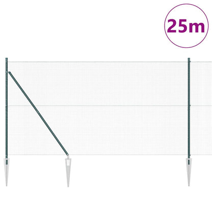 vidaXL Poteau de clôture vert 25 x 1,4 m (maille 19 x 19 mm) acier et PVC