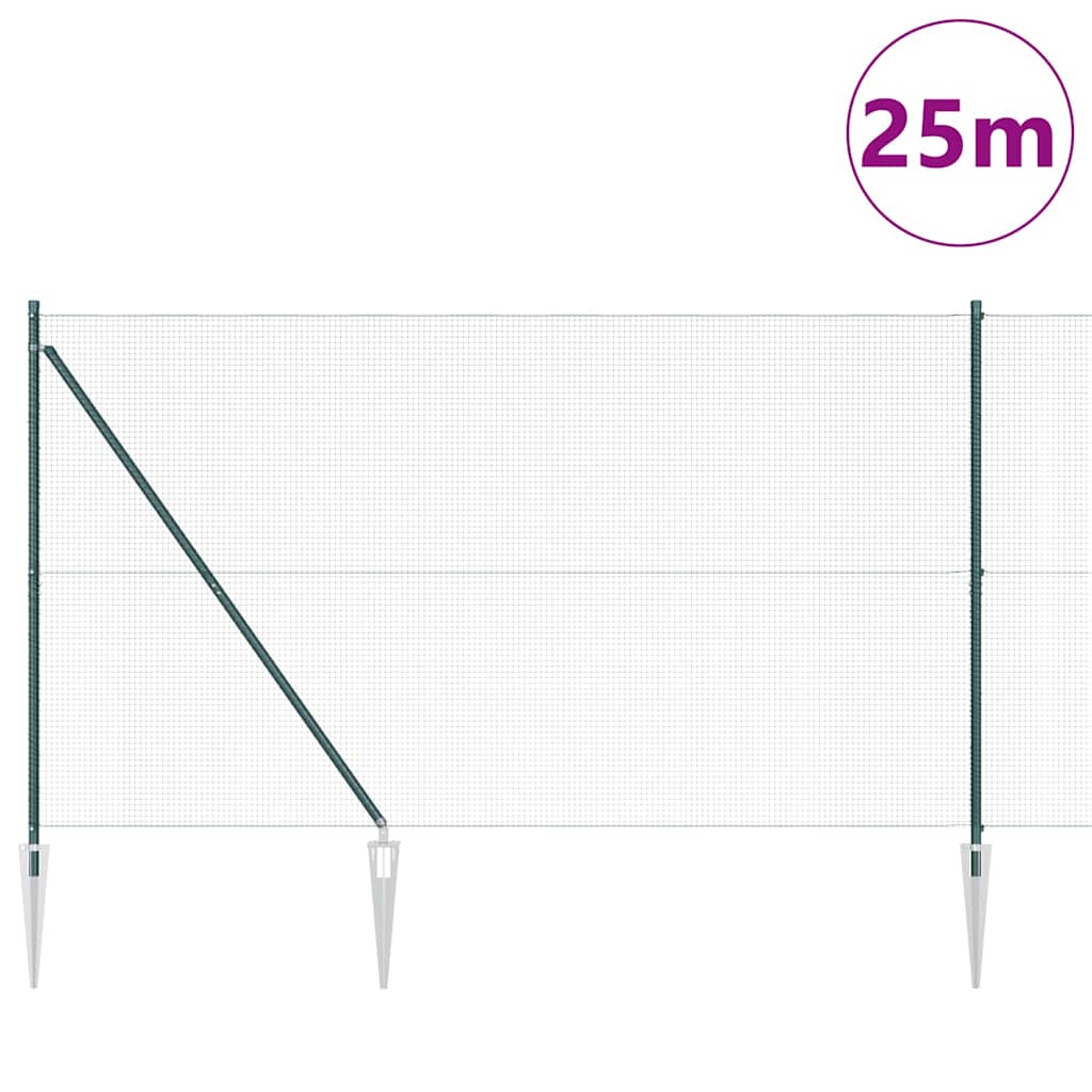 vidaXL Poteau de clôture vert 25 x 1,5 m (maille 16 x 16 mm) Acier et PVC