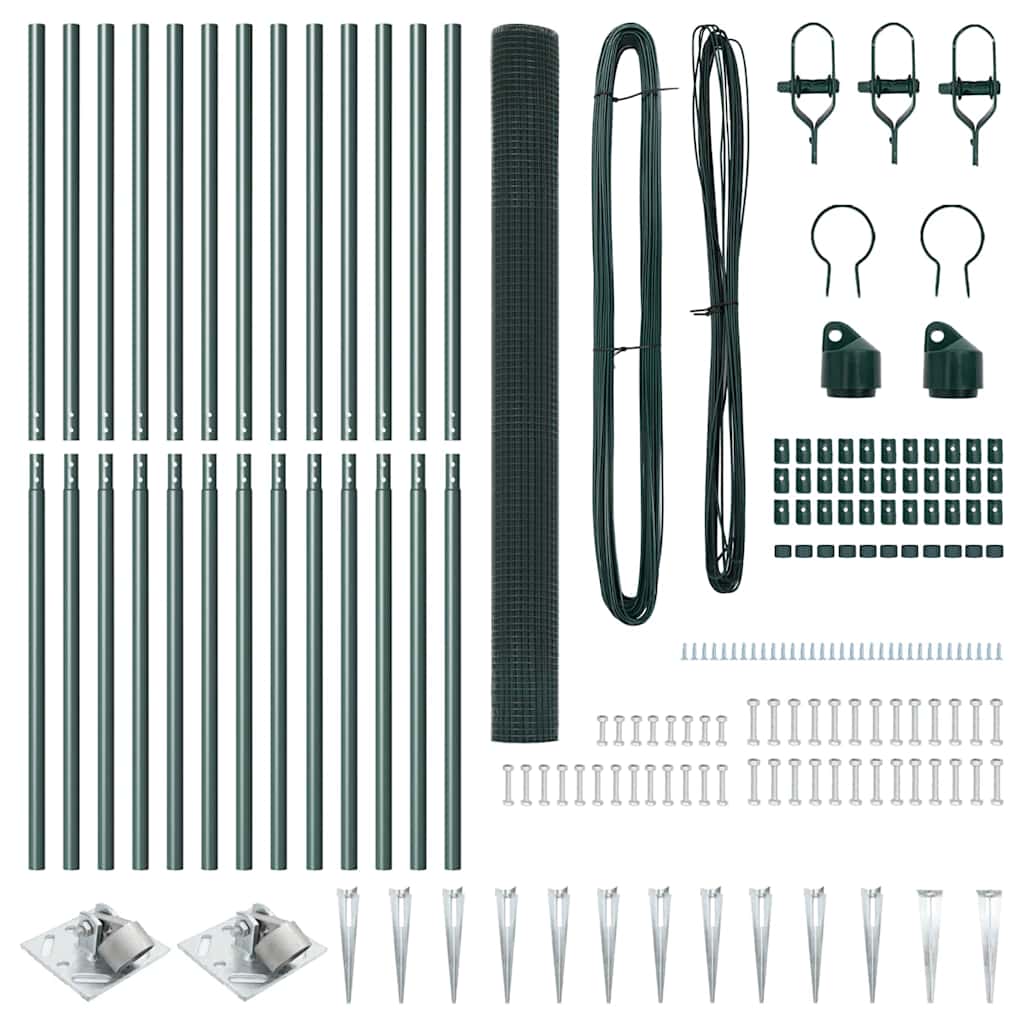 vidaXL Poteau de clôture vert 25 x 1,6 m (grille 25 x 25 mm) en acier et PVC