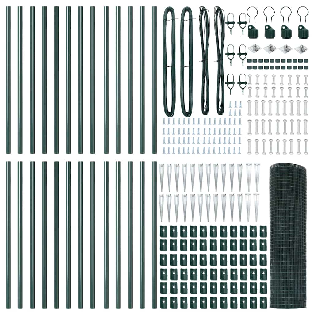 vidaXL Poteau de clôture vert 50 x 1 m (mailles 19 x 19 mm) Acier et PVC