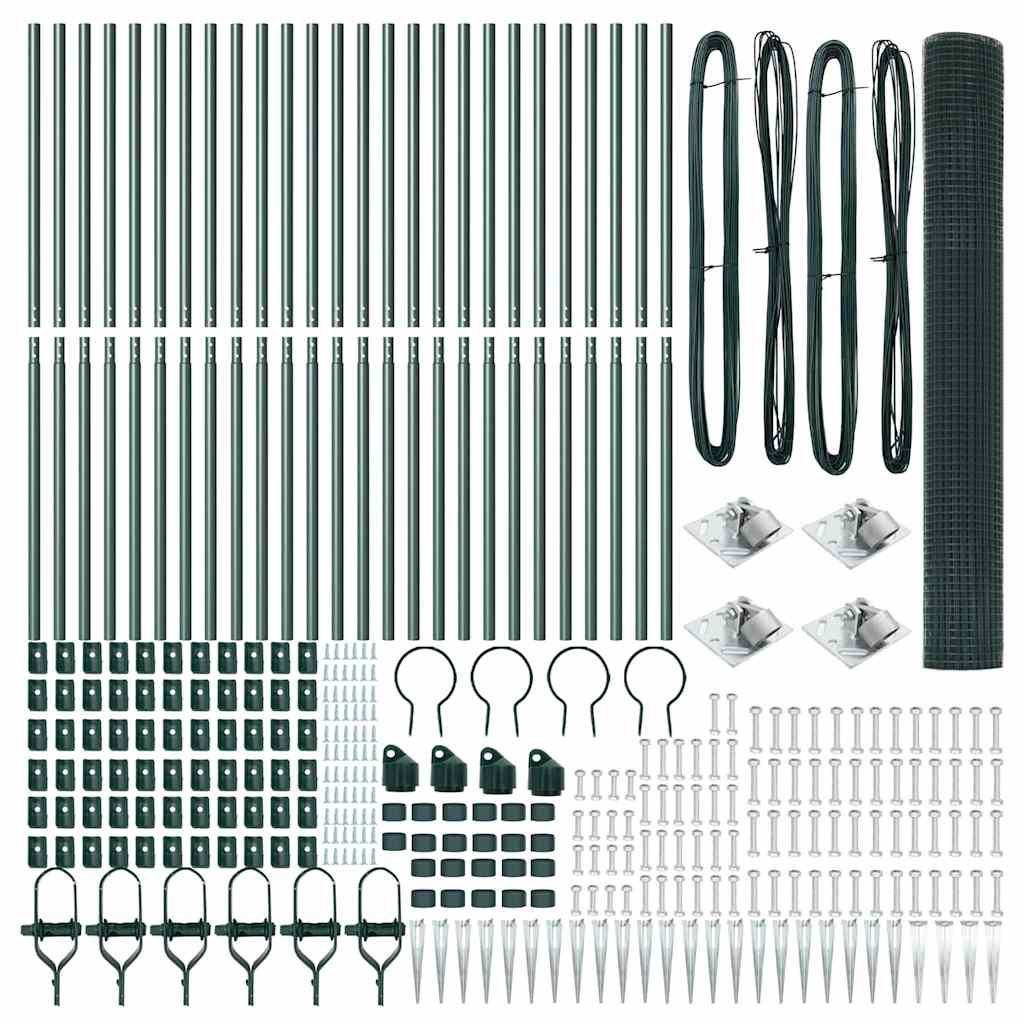 vidaXL Zaunpfosten Grün 50 x 1,4 m (16 x 16 mm Gewebe) Stahl und PVC