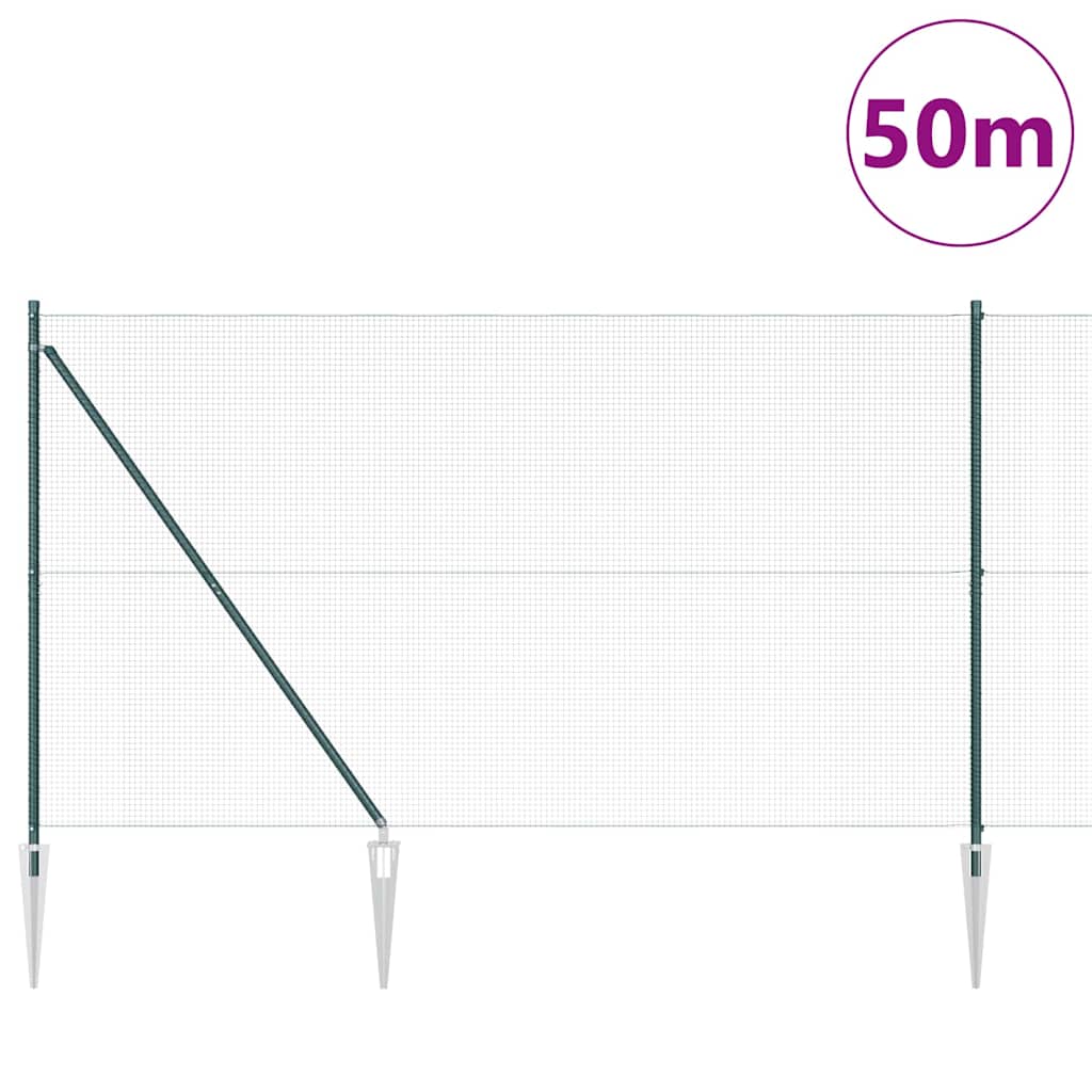 vidaXL Zaunpfosten Grün 50 x 1,5 m (16 x 16 mm Maschen) Stahl und PVC