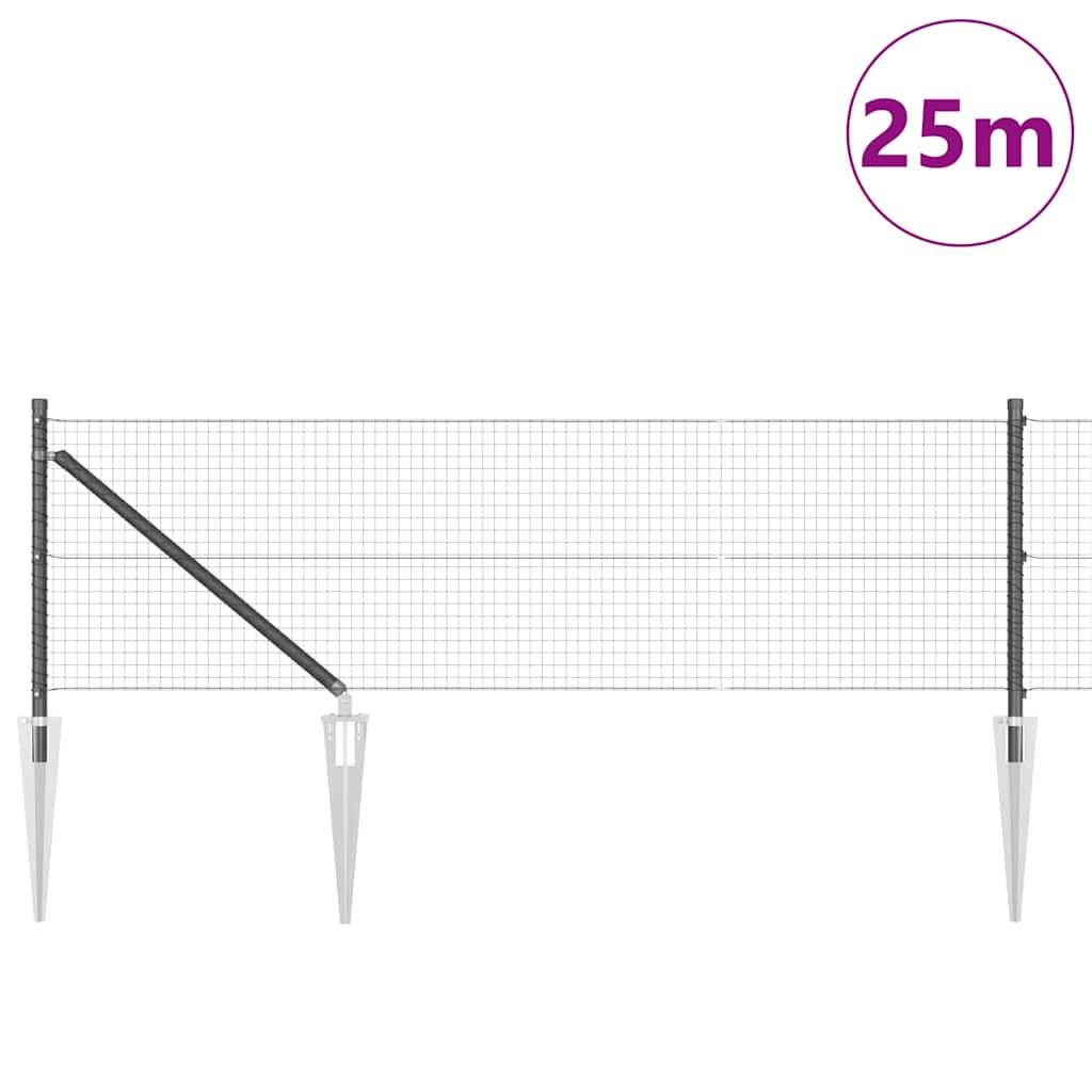 vidaXL Zaunpfosten Grau 25 x 0,6 m (25 x 25 mm Netz) Stahl und PVC