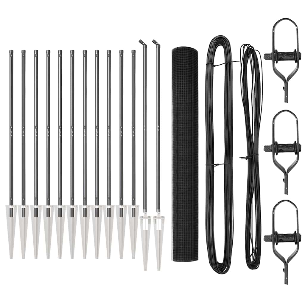 Zaunpfosten Grau 25 x 1,2 m (16 x 16 mm Maschen) Stahl und PVC