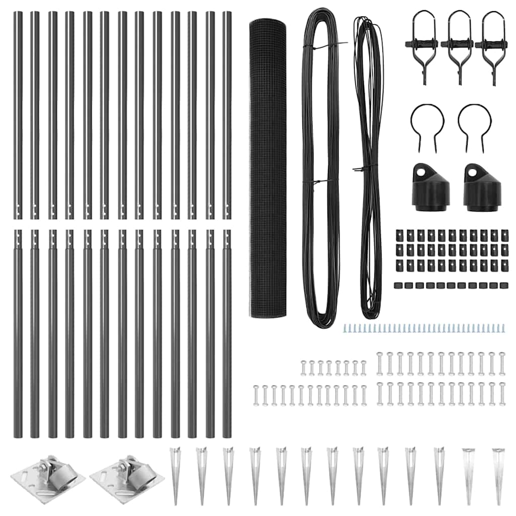 Zaunpfosten Grau 25 x 1,2 m (16 x 16 mm Maschen) Stahl und PVC