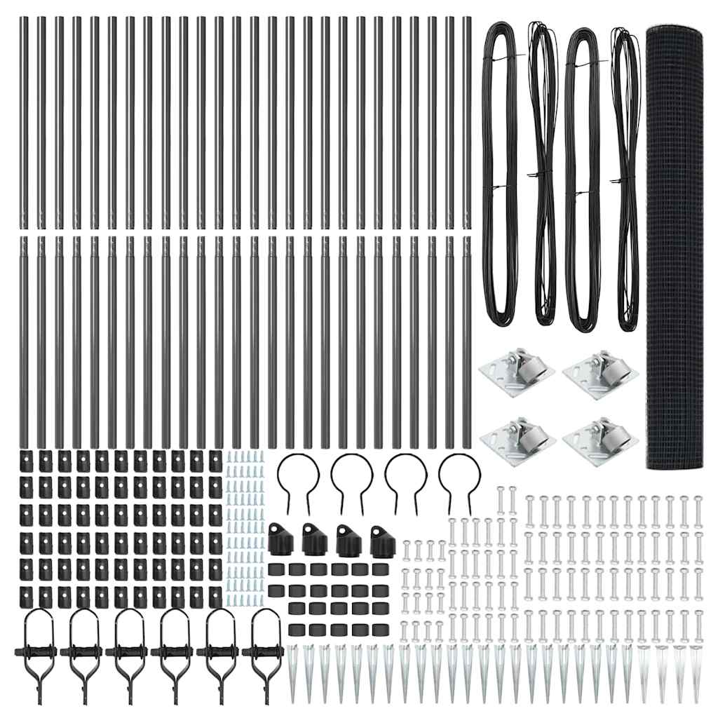 vidaXL Zaunpfosten Grau 50 x 1,4 m (Masche 19 x 19 mm) Stahl und PVC