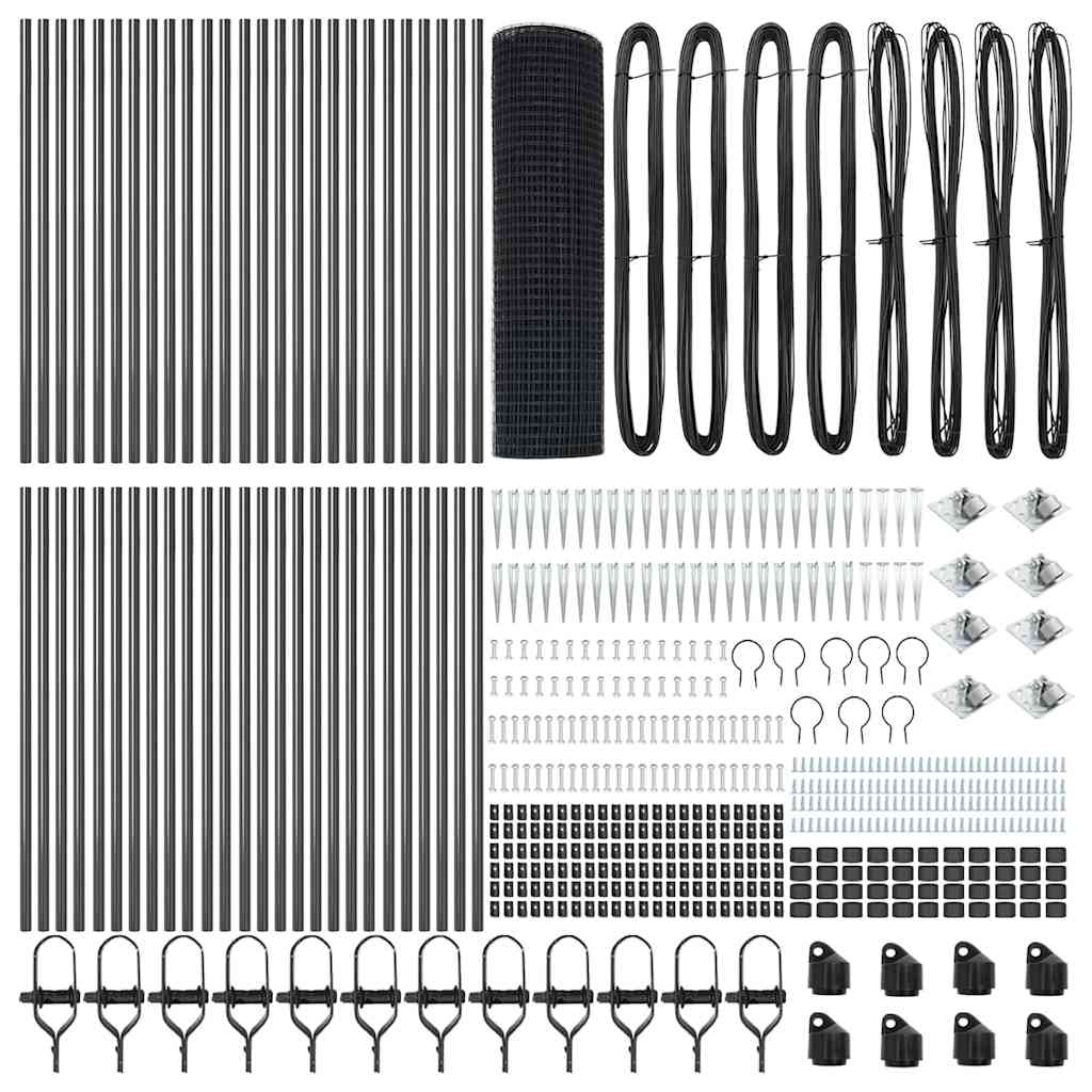 vidaXL Poteau de clôture gris 100 x 1 m (mailles de 16 x 16 mm) acier et PVC
