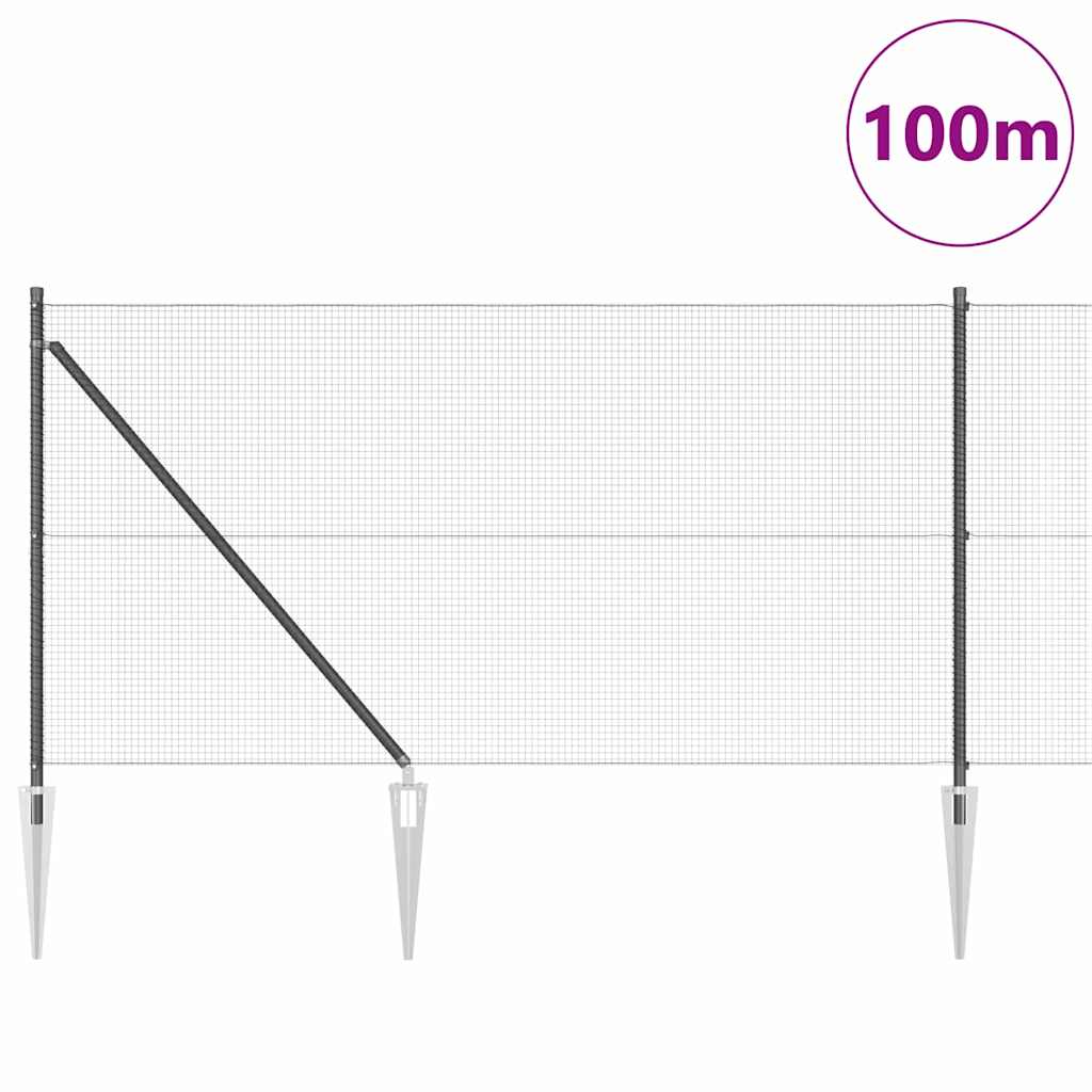 vidaXL Poteau de clôture gris 100 x 1 m (mailles de 16 x 16 mm) acier et PVC
