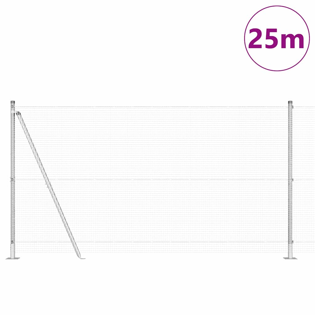 vidaXL Poteau de clôture argenté 25 x 1,2 m (mailles de 16 x 16 mm) Acier