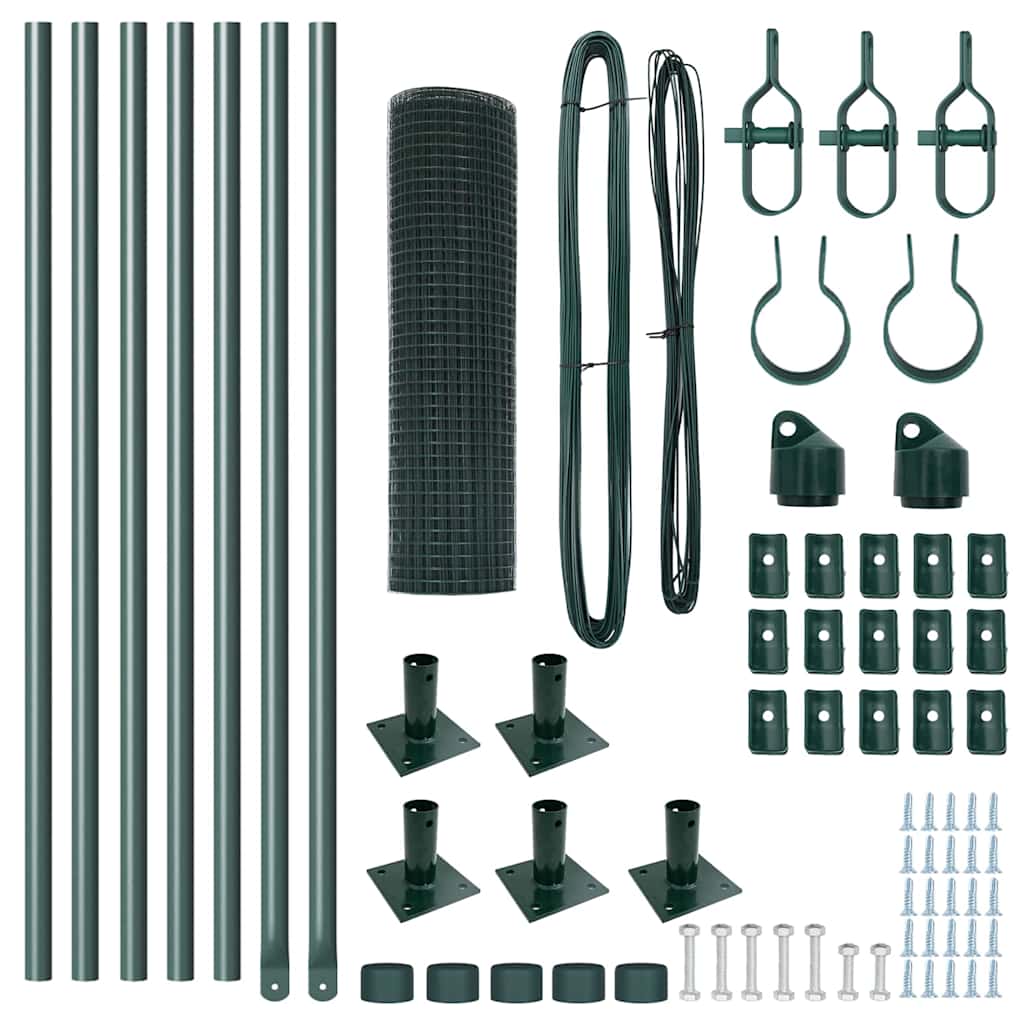 Zaunpfosten Grün 10 x 0,4 m (12 x 12 mm Maschen) Stahl und PVC