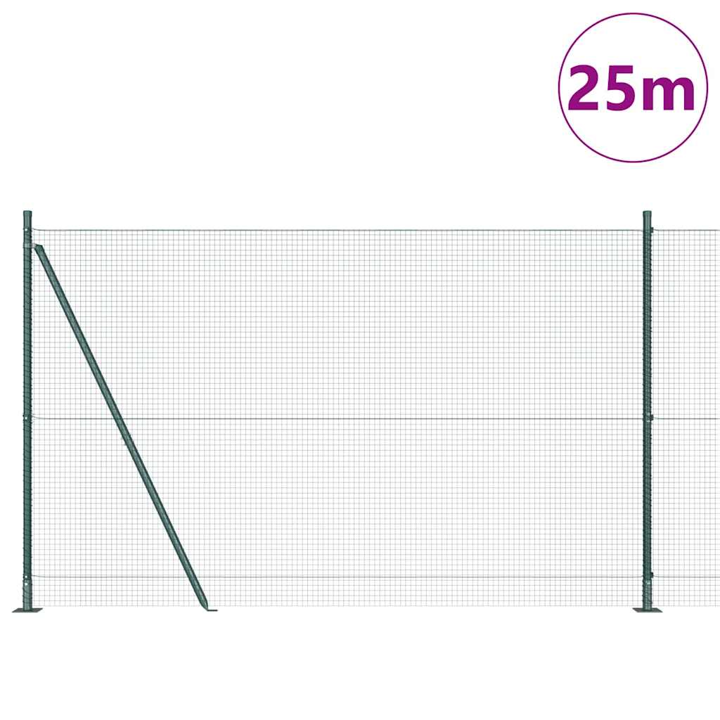 vidaXL Poteau de clôture vert 25 x 1,4 m (maille 19 x 19 mm) acier et PVC