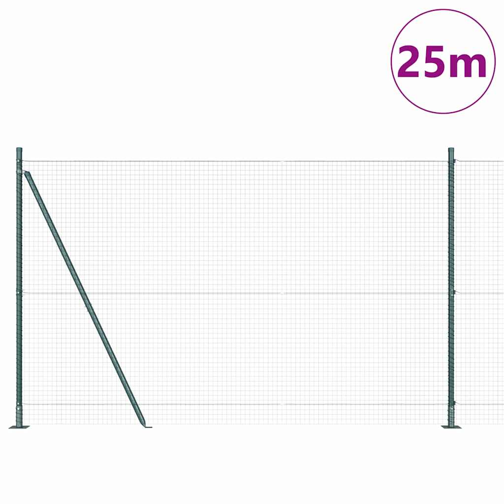 vidaXL Poteau de clôture vert 25 x 1,4 m (mailles de 25 x 25 mm) Acier et PVC