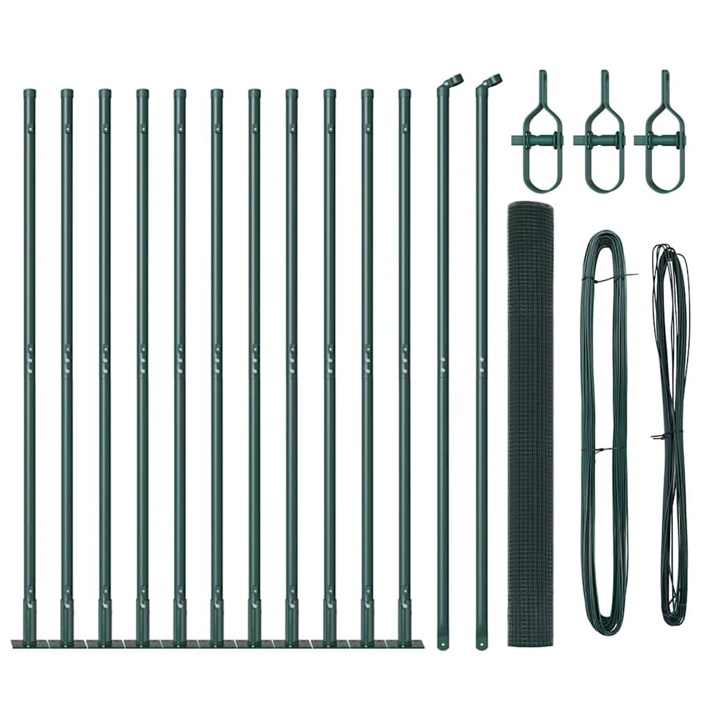 vidaXL Poteau de clôture vert 25 x 1,6 m (maille 16 x 16 mm) en acier et PVC