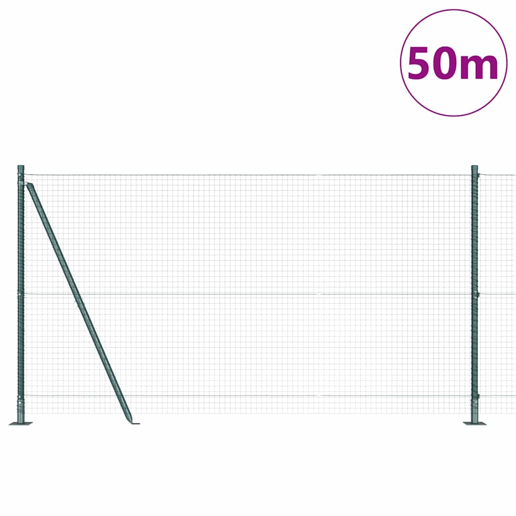 vidaXL Poteau de clôture vert 50 x 1,2 m (treillis 25 x 25 mm) Acier et PVC