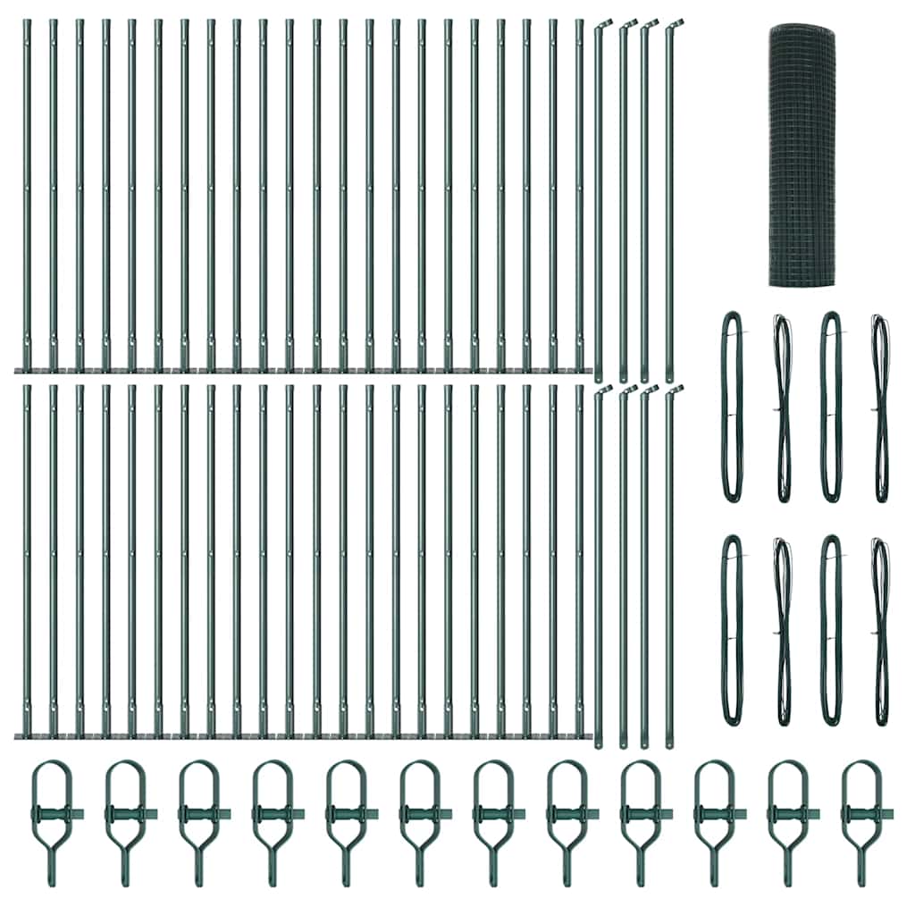 vidaXL Poteau de clôture vert 100 x 0,4 m (maille 19 x 19 mm) acier et PVC
