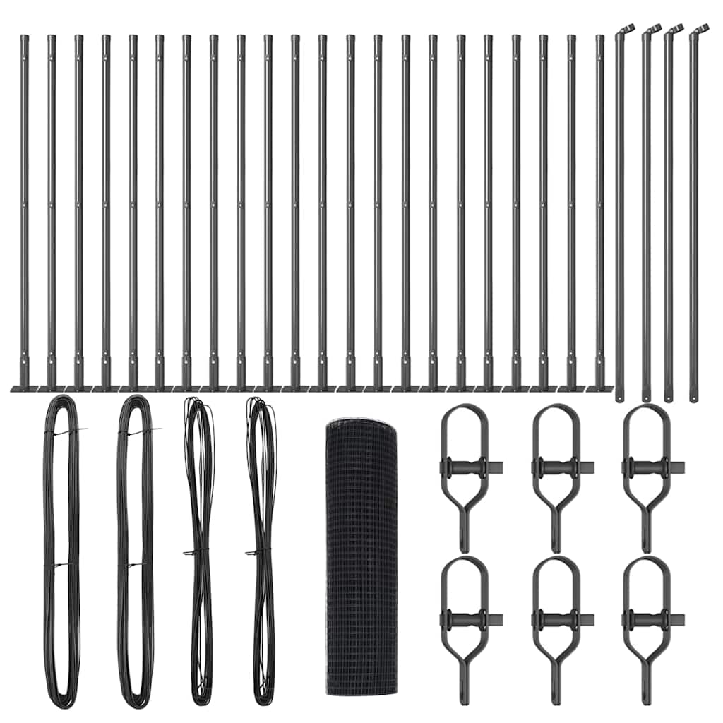 Zaunpfosten Grau 50 x 0,8 m (12 x 12 mm Maschen) Stahl und PVC