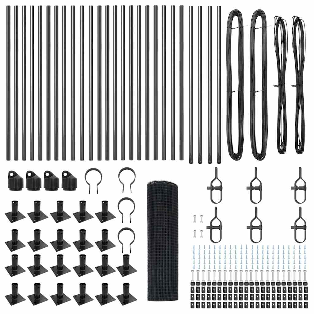 Zaunpfosten Grau 50 x 0,8 m (12 x 12 mm Maschen) Stahl und PVC