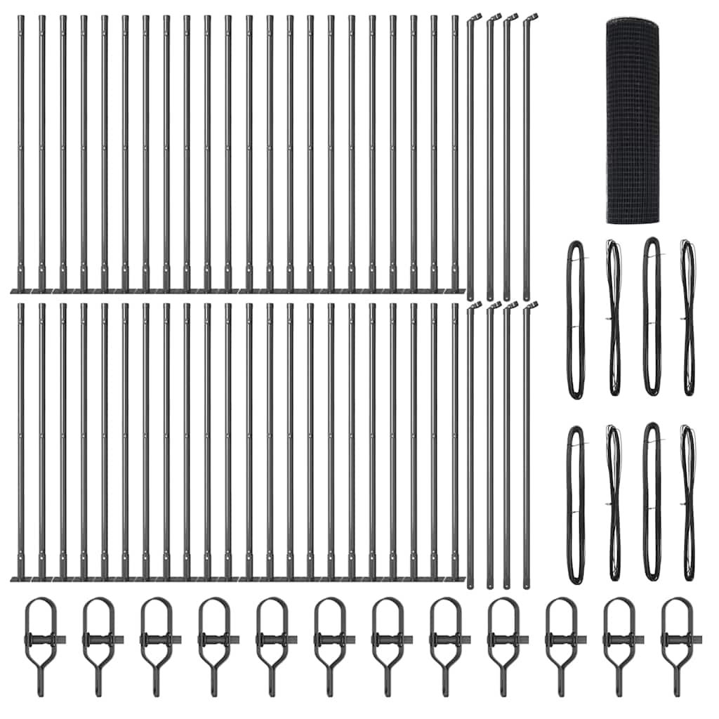 vidaXL Zaunpfosten Grau 100 x 0,4 m (12 x 12 mm Netz) Stahl und PVC